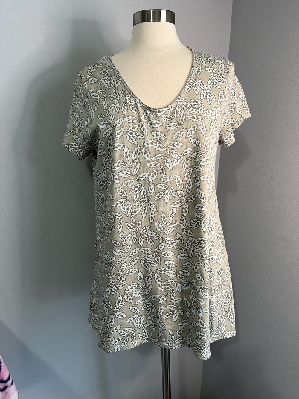 J. Jill Pure Jill M Green White 100% Pima Cotton Side-Slit Elliptical Tee Top
